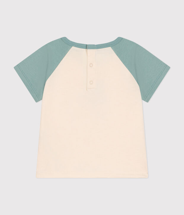 T-shirt van dunne jersey met korte mouwen voor baby's ecru/groen