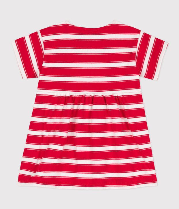 Robe manches courte b&eacute;b&eacute; en jersey &eacute;pais ray&eacute; rouge/blanc