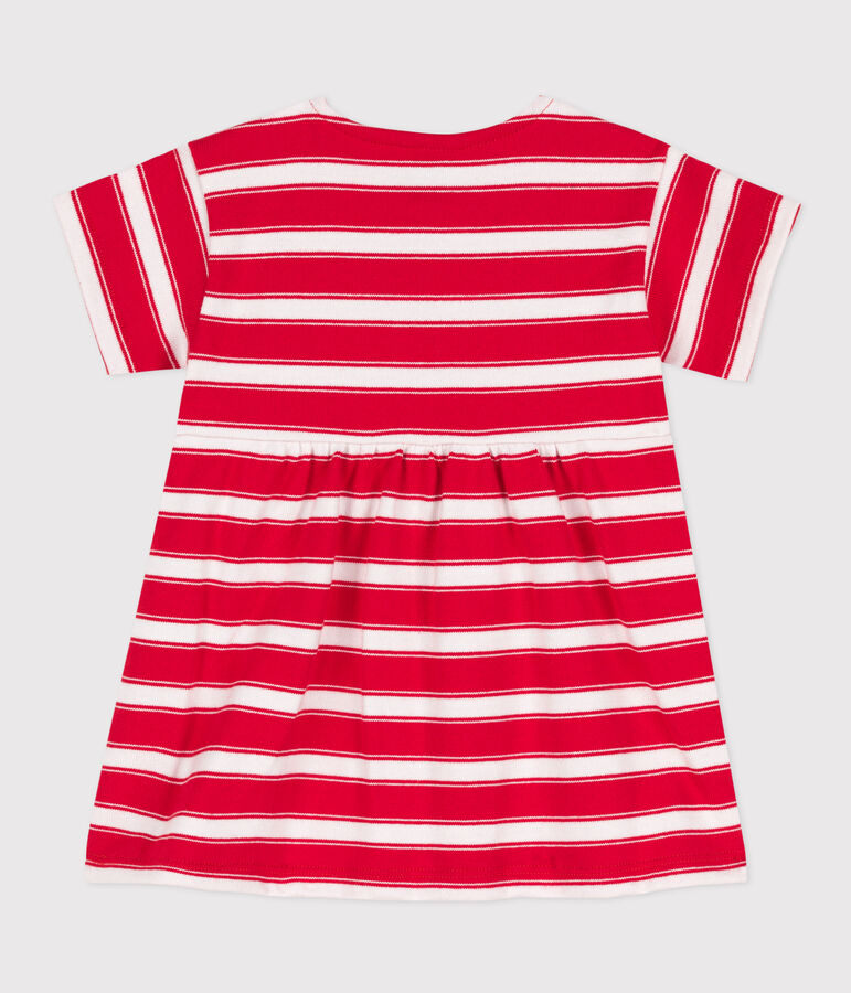 Robe manches courte b&eacute;b&eacute; en jersey &eacute;pais ray&eacute; rouge/blanc