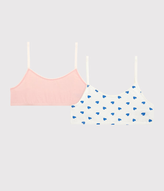 Lot de 2 brassi&egrave;res c&oelig;urs fille en coton et &eacute;lasthanne multicouleur