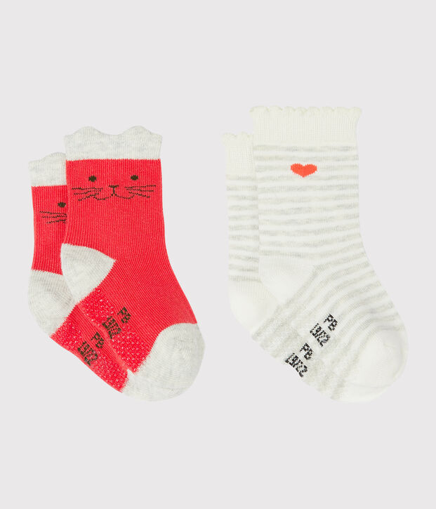 Set van 2 paar babymeisjessokken rood