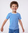 Katoenen kinder-T-shirt met korte mouw en streepjes blauw PORCELANA/ MARSHMALLOW