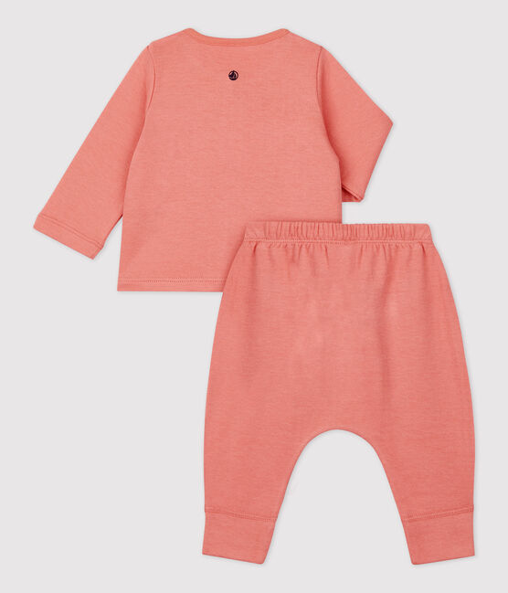 Ensemble 2 pièces uni en tubique bio bébé rose PAPAYE