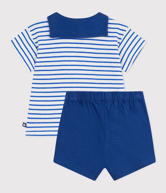 Ensemble bébé deux pièces en coton, tee-shirt col marin bleu MILK/ PERSE