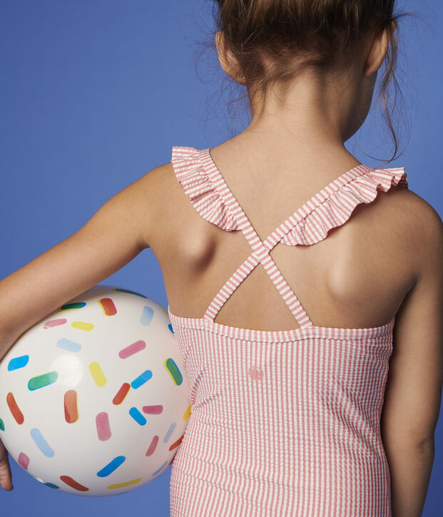 1-delig gerecycled badpak meisje roze/wit