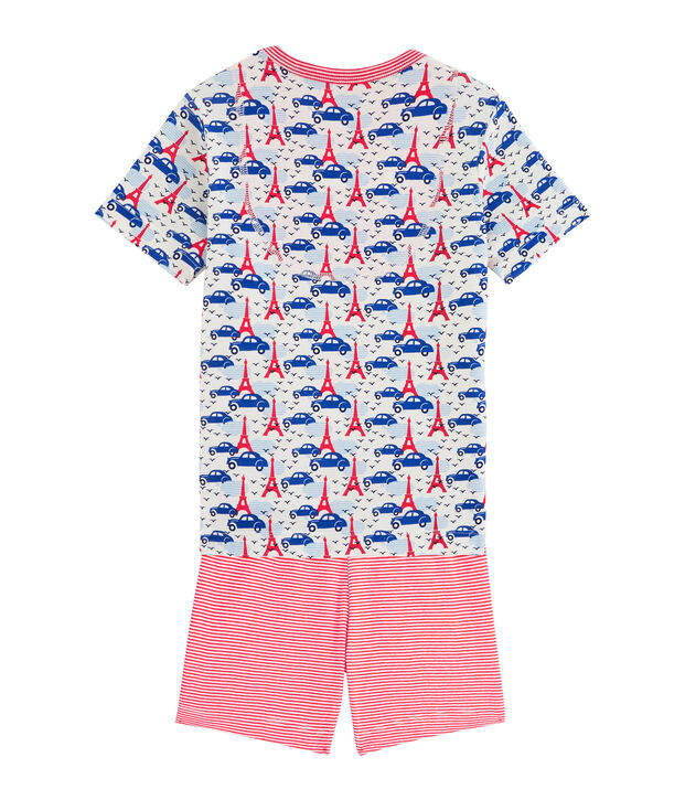 Korte pyjama van gebreide stof voor jongentjes wit/multicouleur