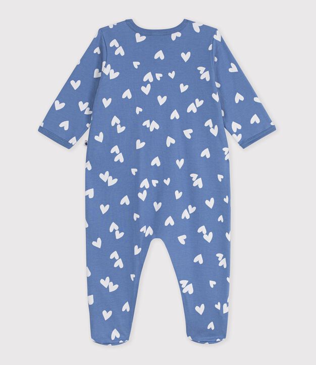 Fleece babypyjama met hartjesprint blauw/wit