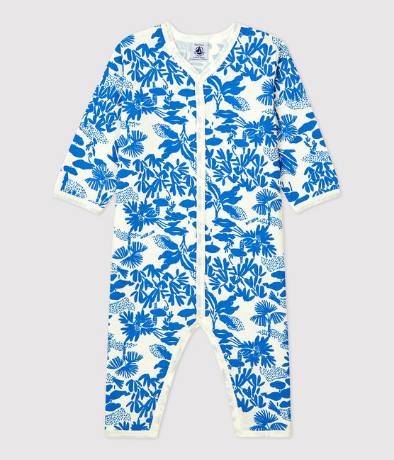 Dors-bien végétal bébé sans pieds en coton blanc MARSHMALLOW/bleu BRASIER