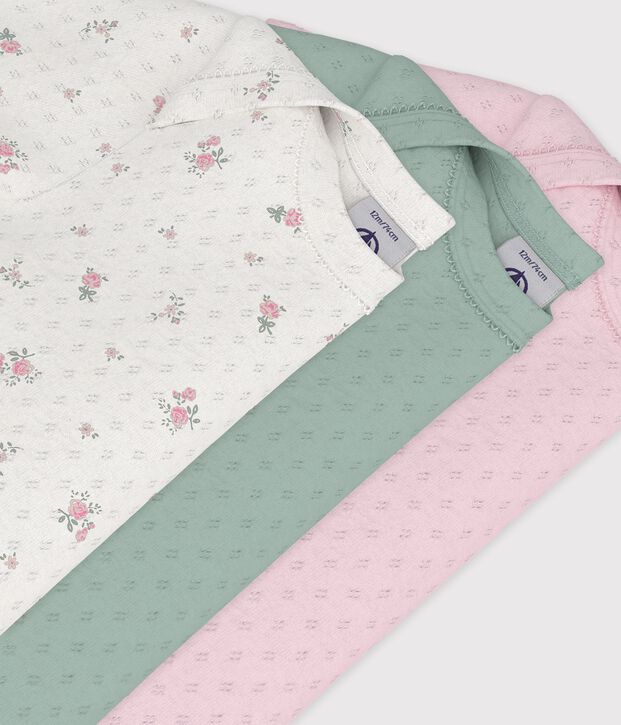 Setje van katoenen body's van opengewerkt katoen met korte mouwen en bloemenprint multicouleur
