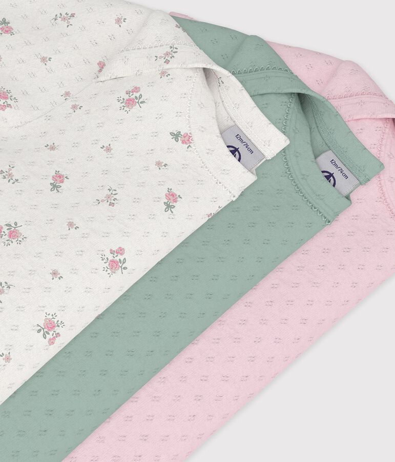 Setje van katoenen body's van opengewerkt katoen met korte mouwen en bloemenprint multicouleur