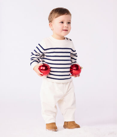 Pull marin b&eacute;b&eacute; en laine et coton &agrave; rayures