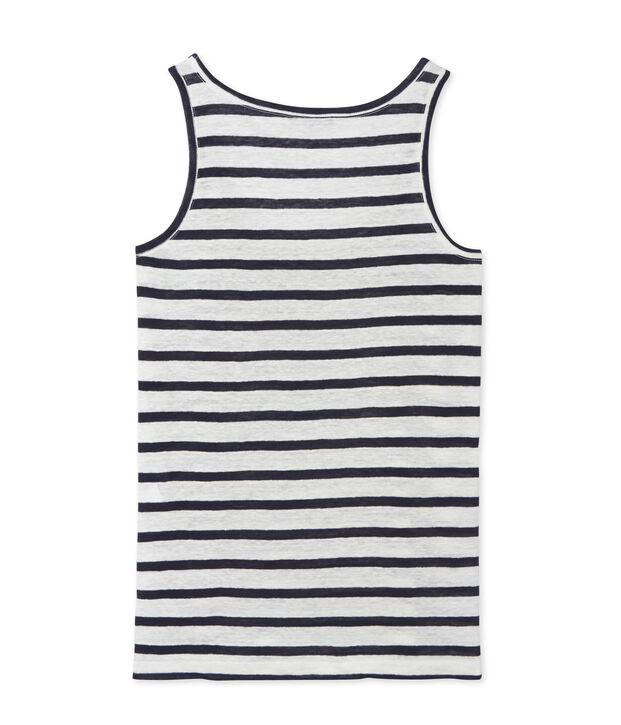 D&eacute;bardeur femme en lin ray&eacute; blanc/bleu