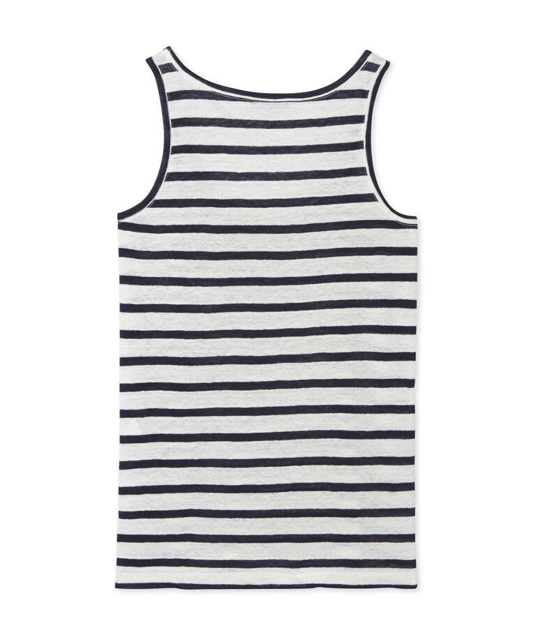 D&eacute;bardeur femme en lin ray&eacute; blanc/bleu