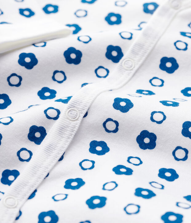 Slaappakje met retrobloemmotief van biologische in 1x1-ribkatoen wit/blauw