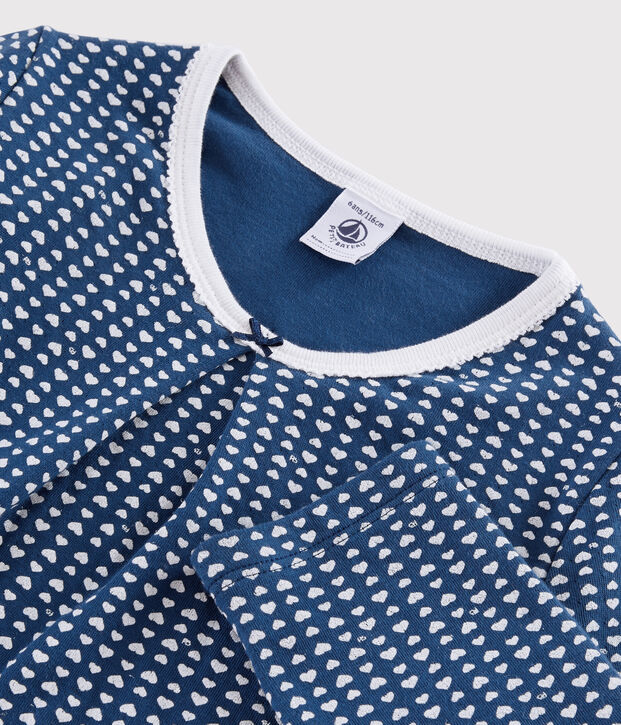 Meisjespyjama van tubic met hartjesprint blauw/wit