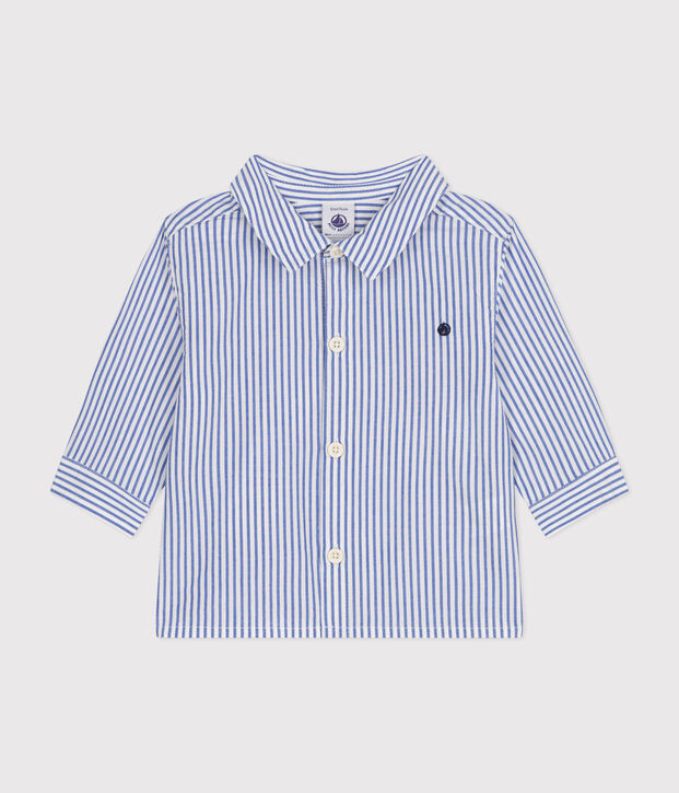 Gestreept overhemd van poplin voor baby's blauw/wit