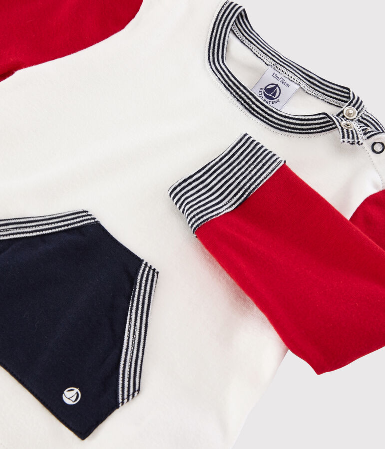 Tee-shirt colorblock b&eacute;b&eacute; gar&ccedil;on blanc MARSHMALLOW/rouge TERKUIT