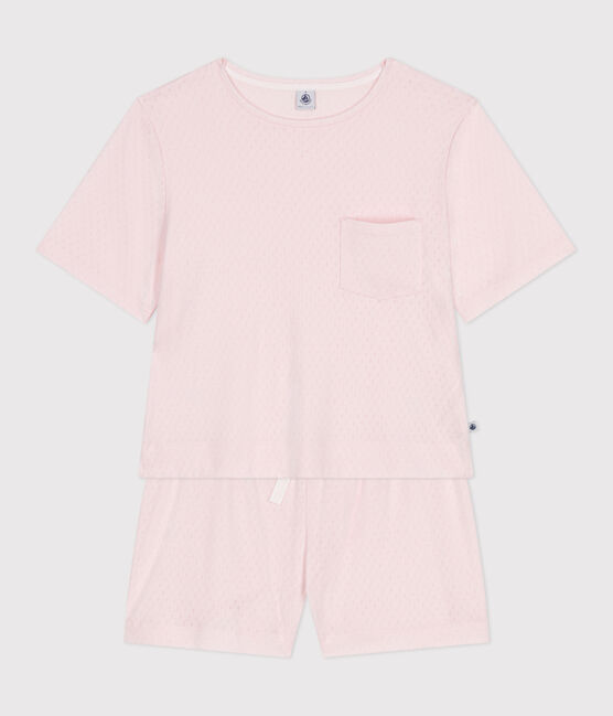 Katoenen korte damespyjama met korte mouwen roze FLEUR