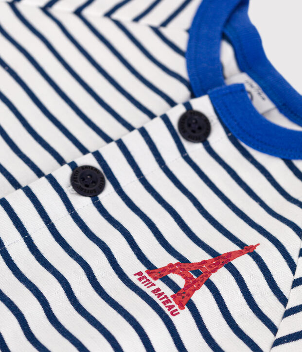 Kort babypakje van dunne jersey wit/blauw