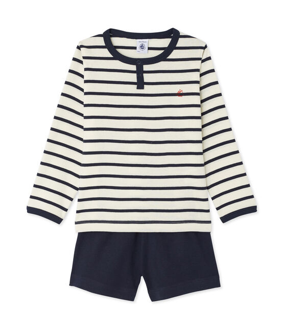 Driedelige jongenspyjama beige COQUILLE/blauw SMOKING