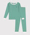 Zeer nauw aansluitende katoenen kinderpyjama met streepjesprint groen JARDIN/ MARSHMALLOW