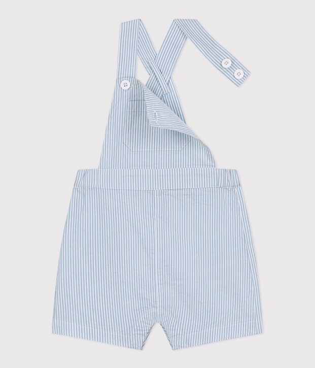 Gestreepte korte salopette van katoen voor baby's blauw/blauw