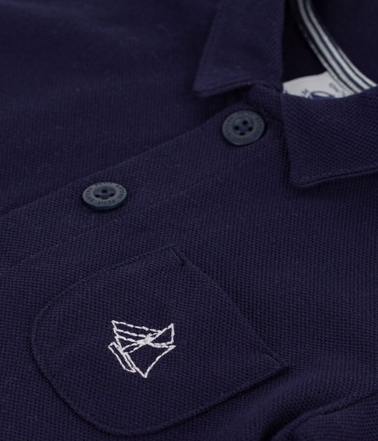 Combinaison courte col polo b&eacute;b&eacute; en coton unie bleu