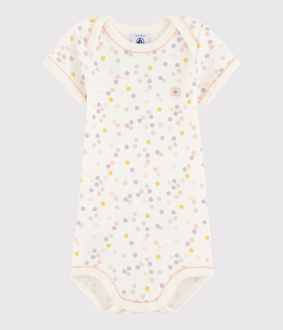 Rompertje met korte mouwen babymeisje roze CHARME/wit MARSHMALLOW