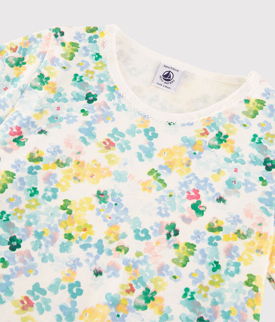 Pyjama fleurs aquarellées petite fille en coton blanc MARSHMALLOW/blanc MULTICO