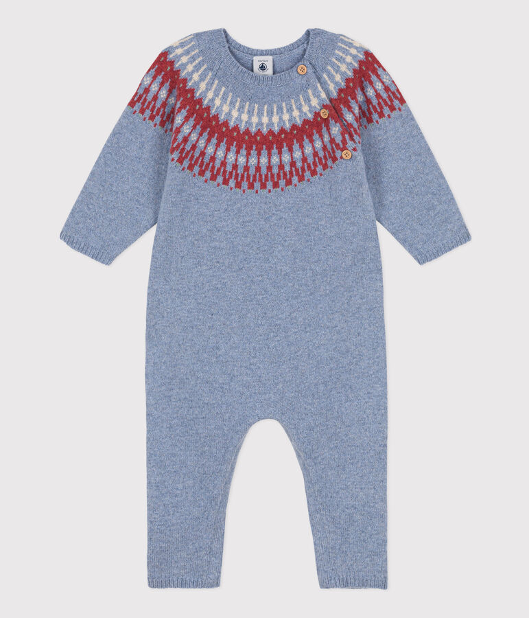 Lang babypakje in jacquardtricot van wol en katoen blauw/multicouleur