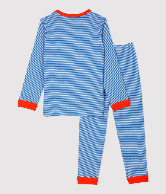 Pyjama à rayures milleraies petit garçon en coton bleu RUISSEAU/blanc MARSHMALLOW