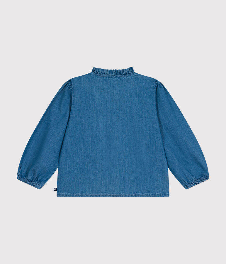 Blouse manches longues en denim enfant fille bleu