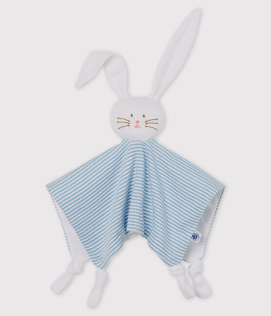 Katoenen knuffelkonijn voor baby's blauw ACIER/wit MARSHMALLOW