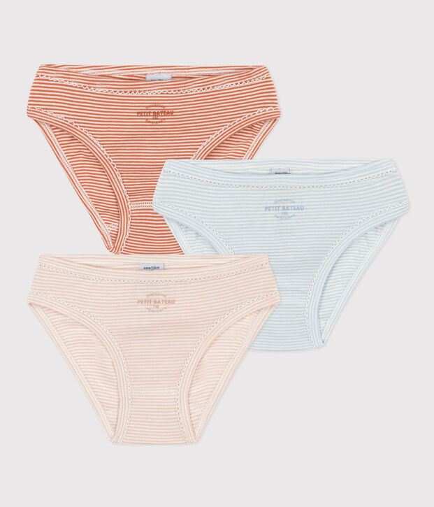 Set met 3 katoenen meisjesslips met milleraies-streepjes multicouleur