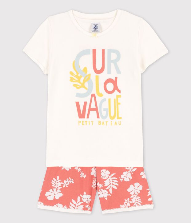 Pyjacourt Hawa&iuml; rose petite fille en coton blanc/rose