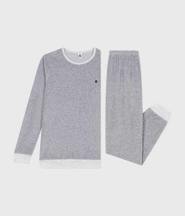 Effen fluwelen pyjama voor kinderen CALCE = FUMEE CHINE
