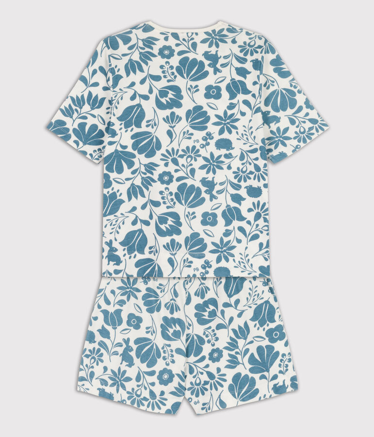 Pyjacourt fleur femme en coton blanc/bleu