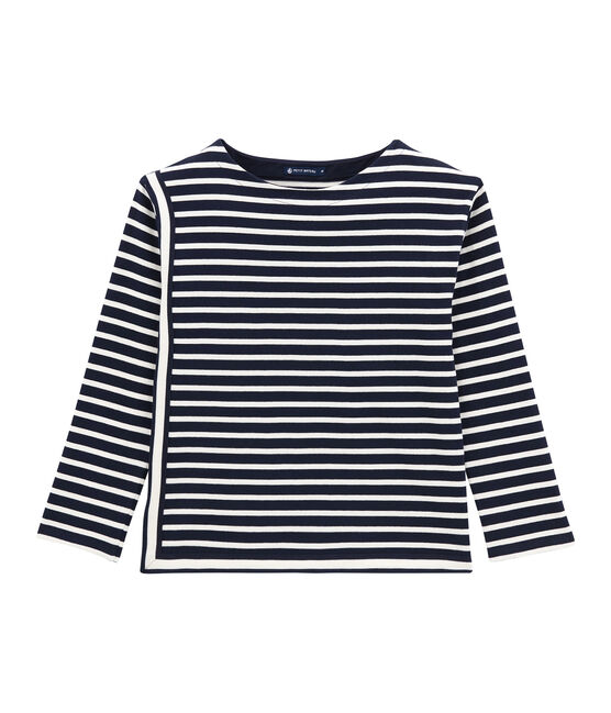 gestreept marinetruitje in zware jersey voor dames blauw SMOKING/beige COQUILLE