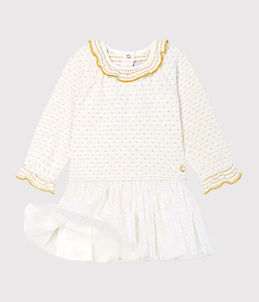 Jurk Met Lange Mouwen Twee Soorten Materiaal Babymeisje Petit Bateau
