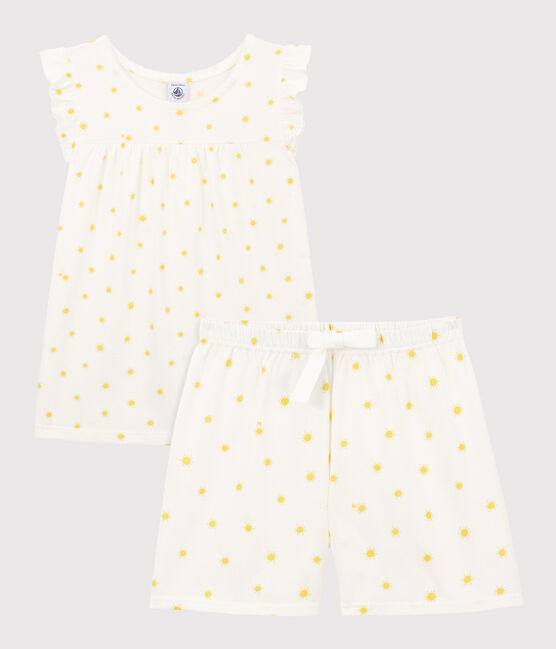 Pyjacourt soleils petite fille en coton blanc MARSHMALLOW/ ORGE