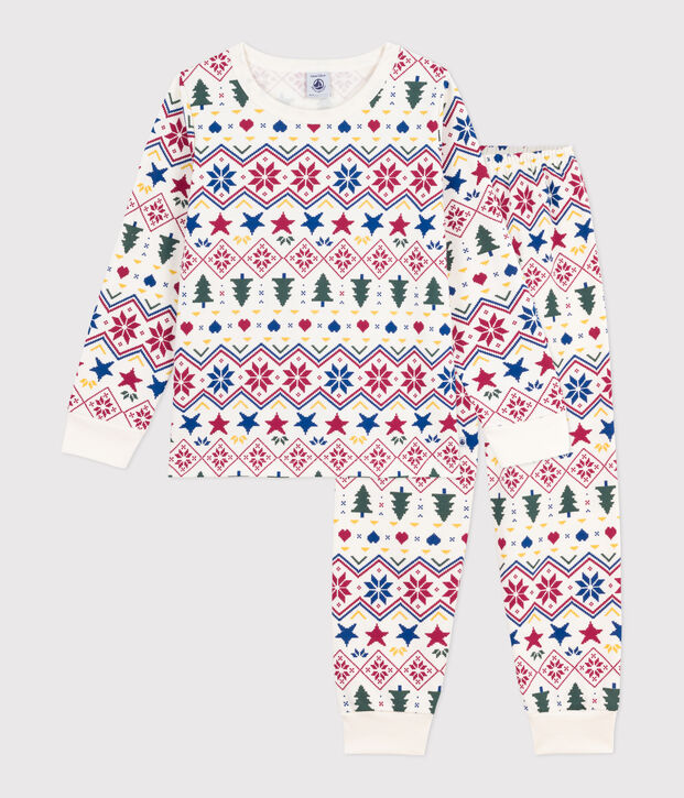 Kinderpyjama van fleece met kerstprint ecru/multicouleur