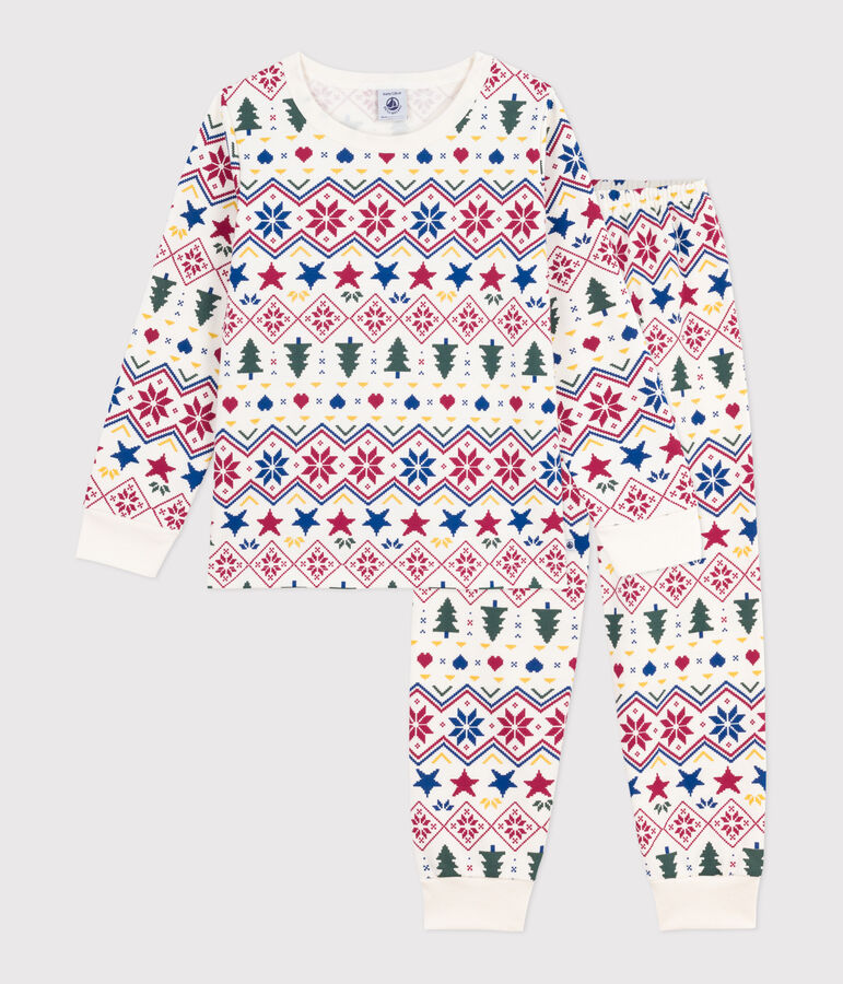 Kinderpyjama van fleece met kerstprint ecru/multicouleur