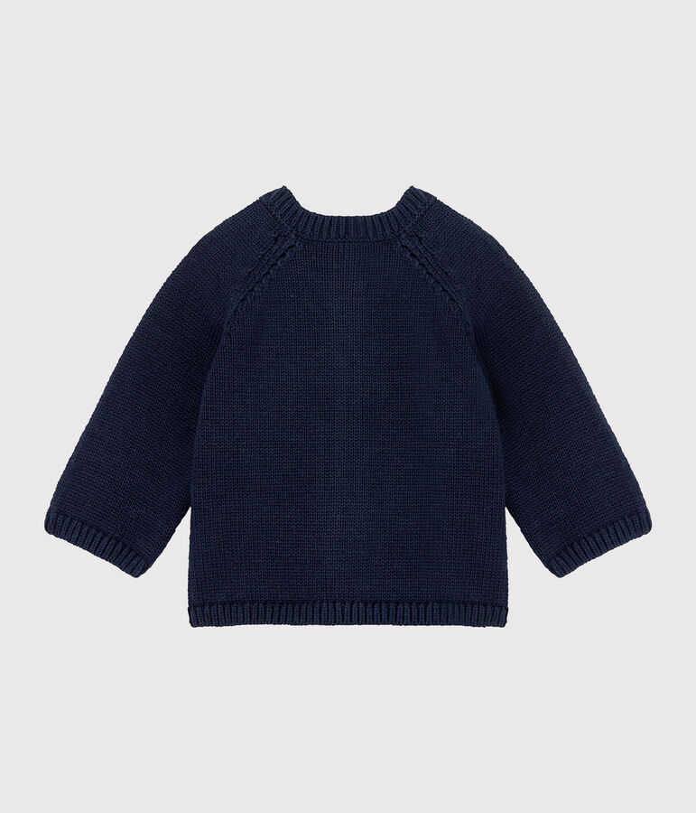 Cardigan b&eacute;b&eacute; fille en tricot laine et coton bleu/multicouleur