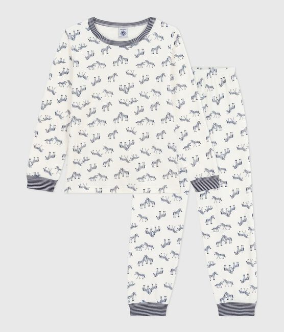 Pyjama enfant en velours imprimé zèbres bleu MILK/ SOIR