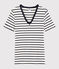T-shirt col V iconique en coton rayé Femme blanc MARSHMALLOW/bleu SMOKING