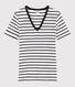 T-shirt col V iconique en coton rayé Femme