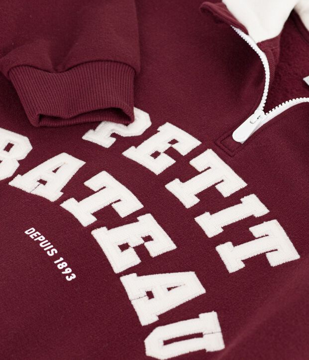 Effen katoenen sweatshirt met colorblock en schipperskraag voor kinderen rood/ecru