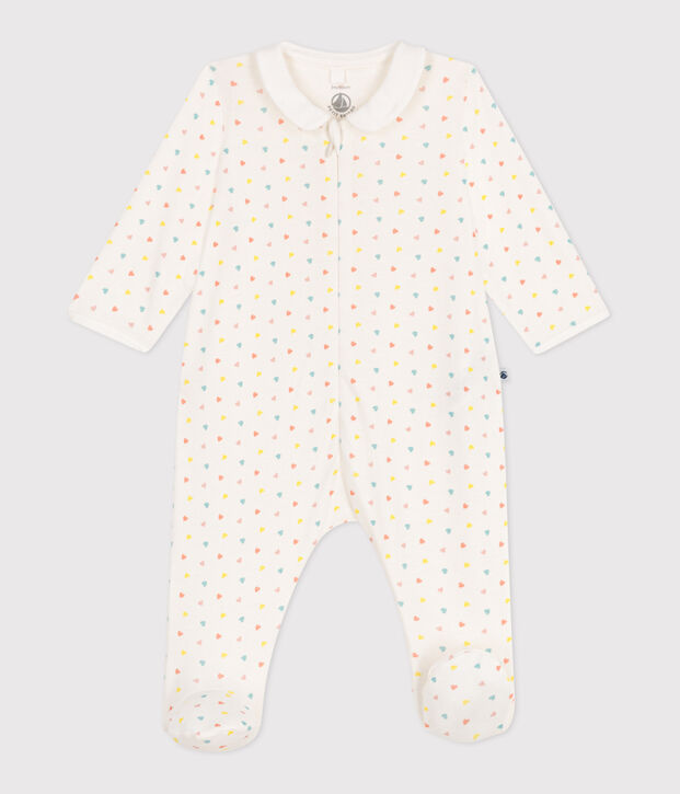 Pyjama b&eacute;b&eacute; en coton &agrave; col avec zip c&oelig;urs blanc/multicouleur