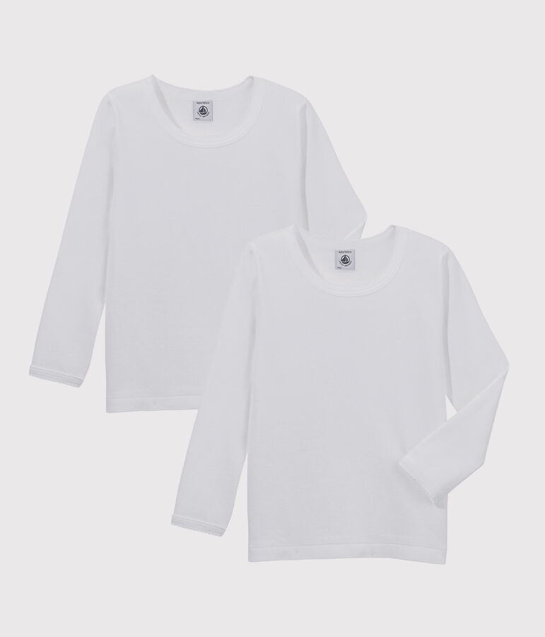 Lot de 2 tee-shirts manches longues blancs petite fille en coton biologique multicouleur