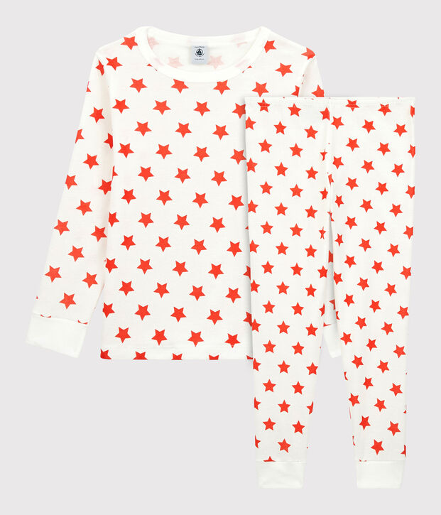 Jongens/meisjes pyjama met grafische print van biologisch katoen wit/rood